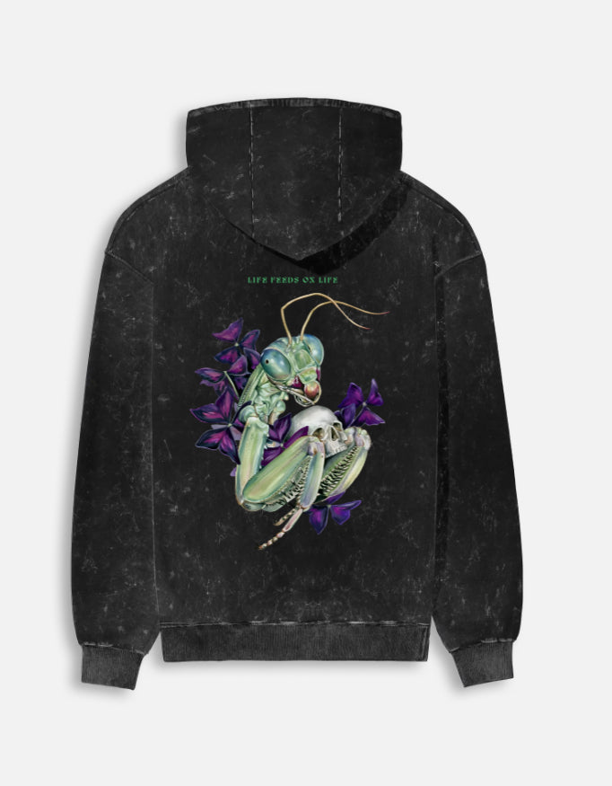 Life Feeds on Life- Acid Washed Oversized Hoodie
