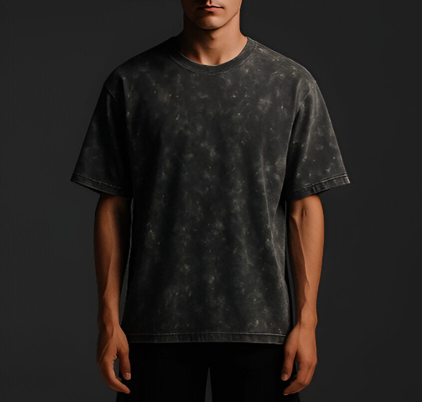 Plain Acid Washed Oversized Tee- Black