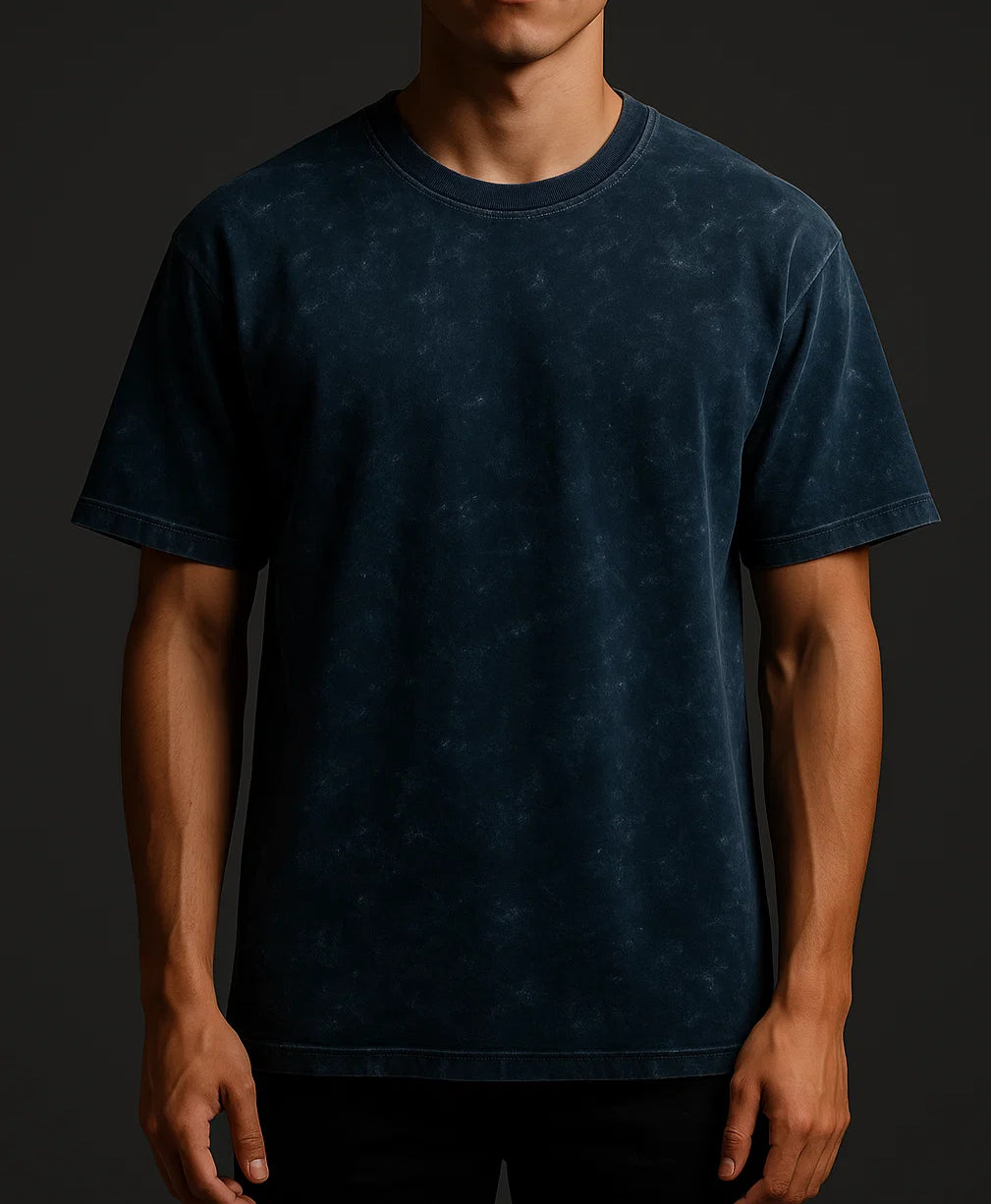 Plain Acid Washed Oversized Tee - Blue
