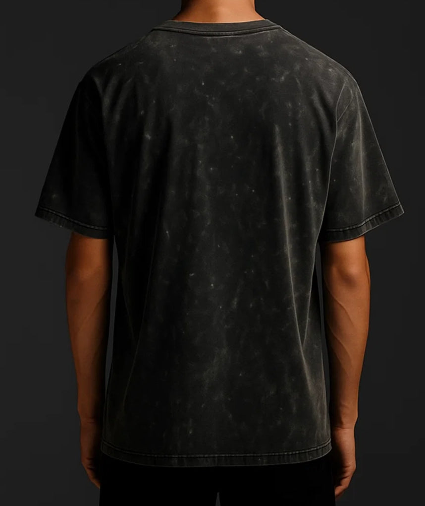 Plain Acid Washed Oversized Tee- Black