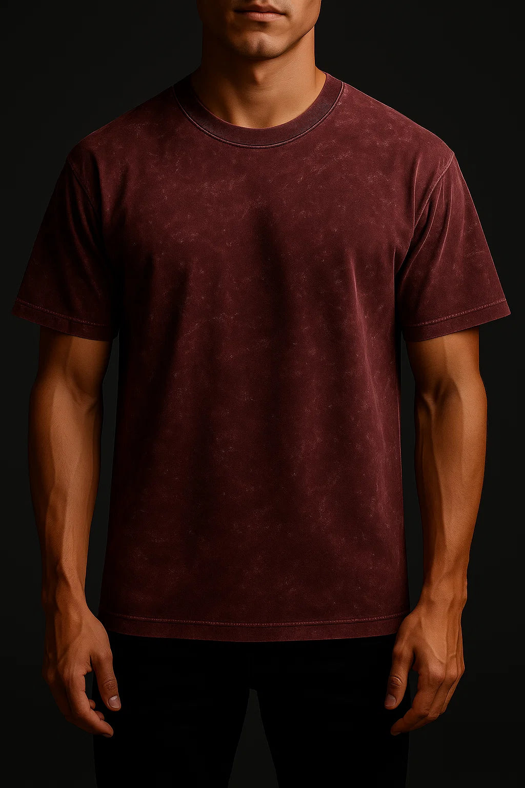Plain Acid Washed Oversized Tee- Maroon